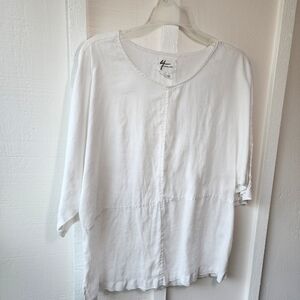 Andrea Jovine White Linen Top Size Large Lagenlook